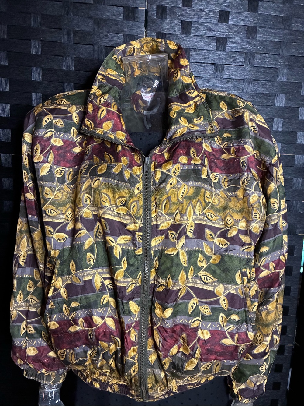 80’s Vintage Silk Multicolor Leaf-Print Bomber Jacket - Women's
